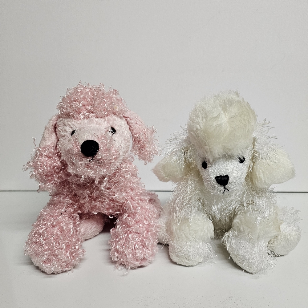 GANZ | Webkinz | Pink Poodle Plush HM107 & White Poodle HM014